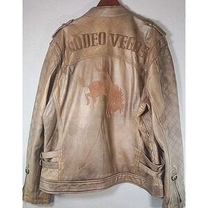 2018 Rodeo Vegas 50th Distressed Golden  Tan Leather Jacket Sz Xl Biker  Western